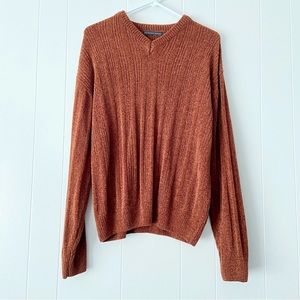 Geoffrey Beene knit vneck long sleeve sweater | large | brown